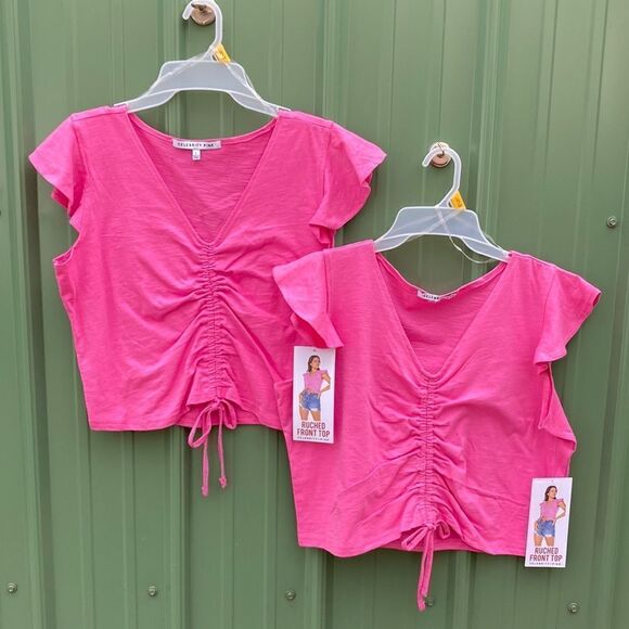 Women's Ruched Front Cropped Cotton Short Sleeve T-Shirt Top 2-Pack Size L - Picture 1 of 9